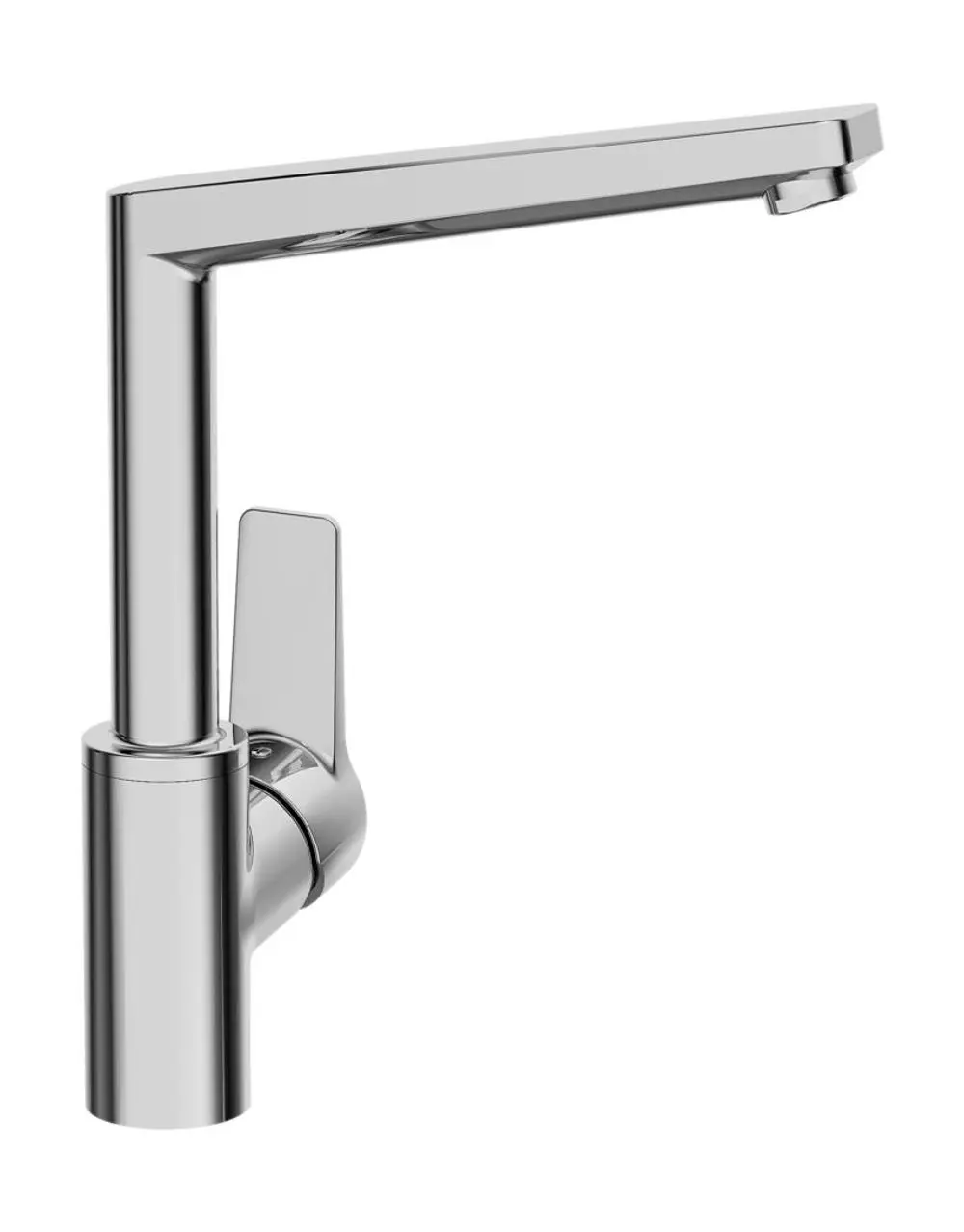 Küchenarmatur in Chrom mit hohem Auslauf und senkrechtem Hebel. Das Design gehört zur Marke HANSA und eignet sich für moderne Küchen.